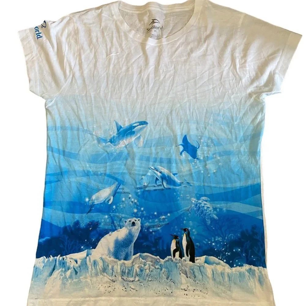Sea World whales and polar bear womens t shirt